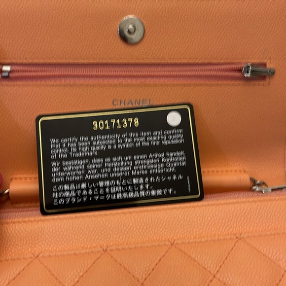 Authentic CHANEL Coral Pink Caviar Wallet on Chain - Picture 7 of 14